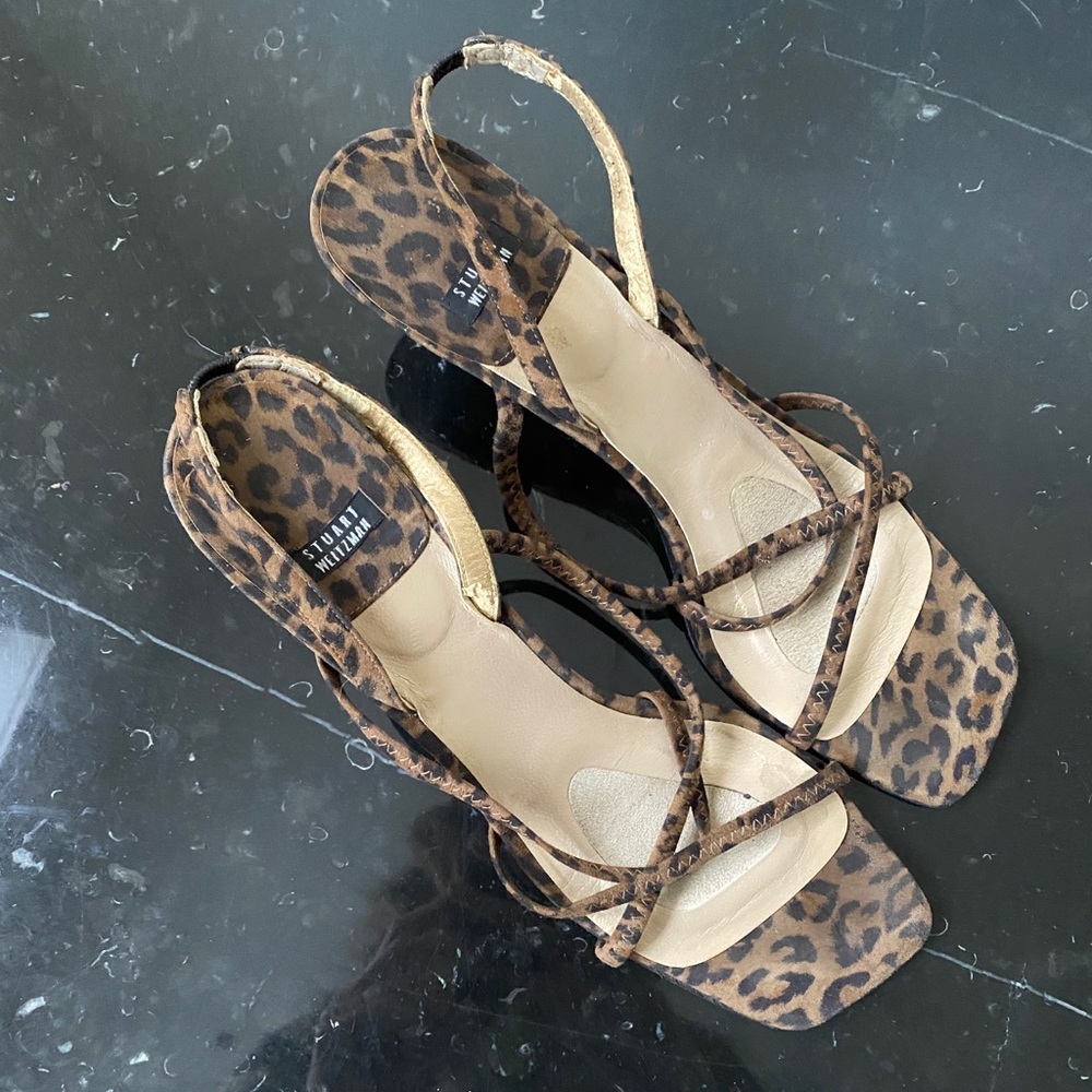 Strappy leopard kitten heels by Stuart weitzman